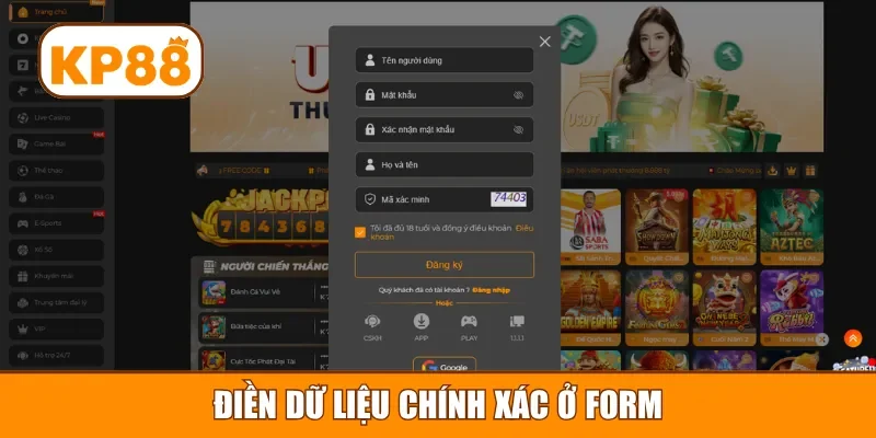Điền dữ liệu chính xác ở form