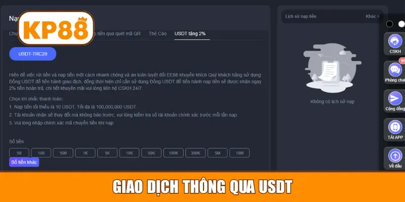 Giao dịch thông qua USDT